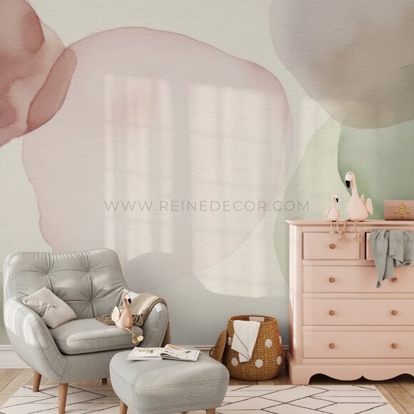 Abstract Green and Pink Watercolor Wallpaper - Picture 1 of 9